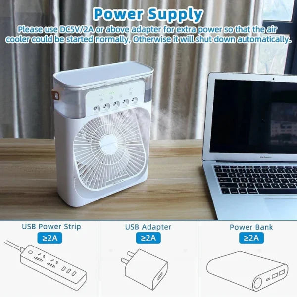 10 Inche Portable Air Conditioner Fan: Usb Electric Fan With Led Night Light and Mist Water