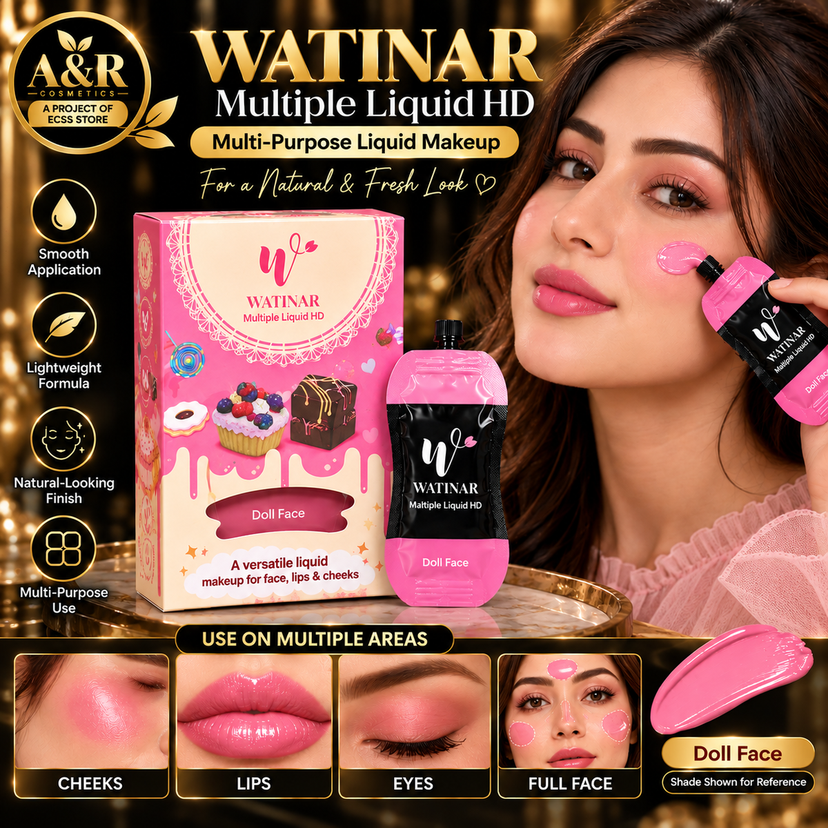 WATINAR Multiple Liquid HD – Multi-Purpose Liquid Makeup | 5 Packets per Box