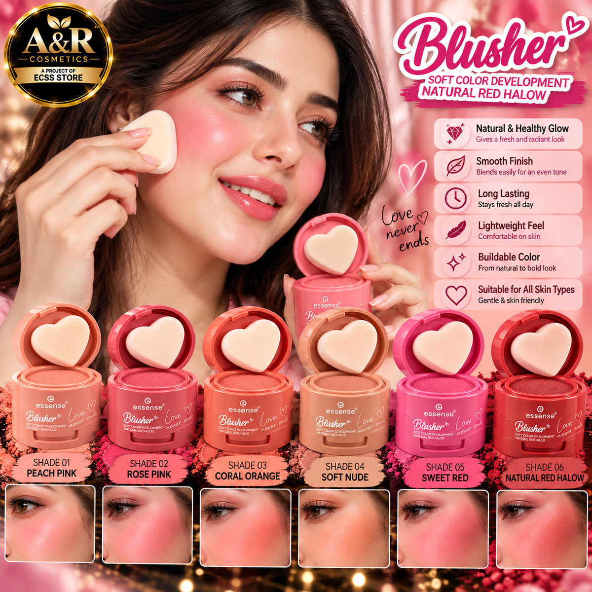 Essense Heart Stamp Blusher – 24 PCS Set | 6 Shades