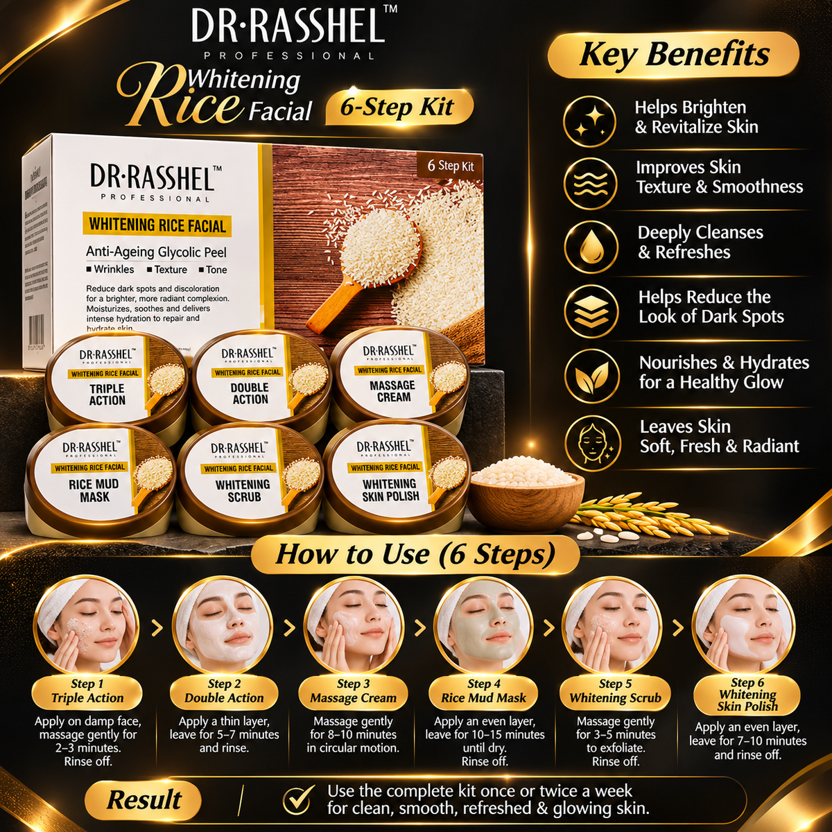 DR.RASHEL Rice Beauty Facial Kit – 6 Step