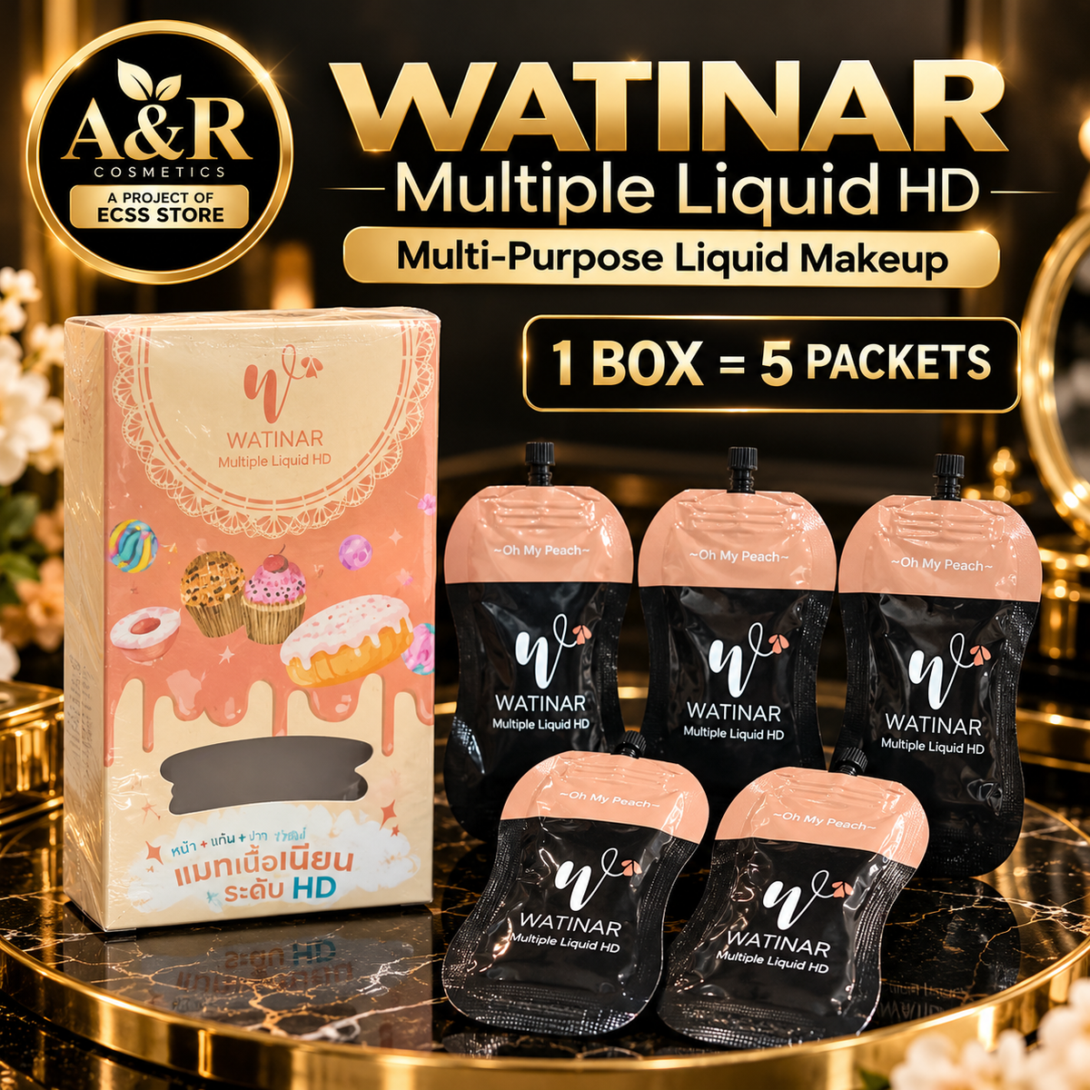 WATINAR Multiple Liquid HD – Multi-Purpose Liquid Makeup | 5 Packets per Box
