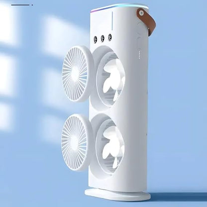 Portable Mini Double Fan Air Cooler With Mist Humidifier And Led Lighting, Mini Table Cooling Fan For Home & Office – Rechargeable ( Random Color )